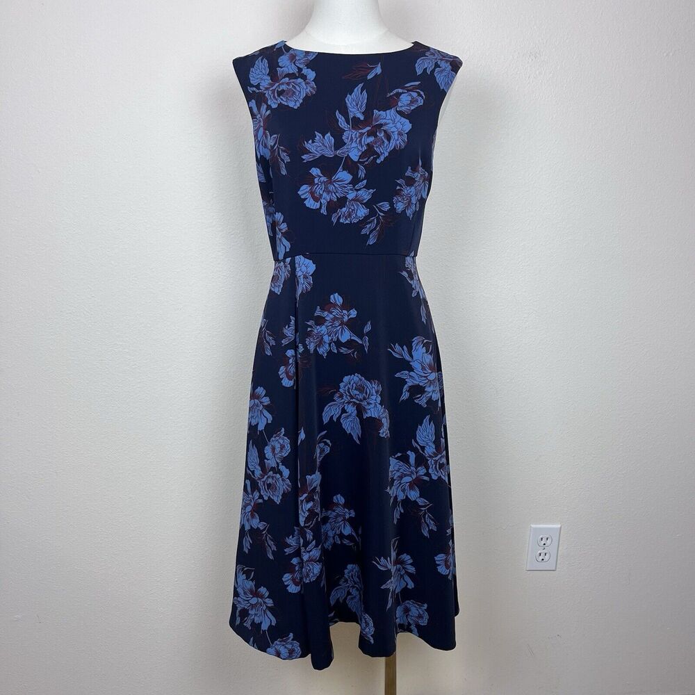 Emerson Rose Dress Womens Two Midi Fit and Flare Floral Sleeveless Cocktail Blue